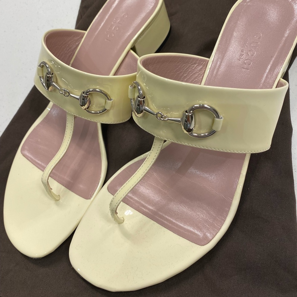 Gucci patent leather Horsebit buckle sandals